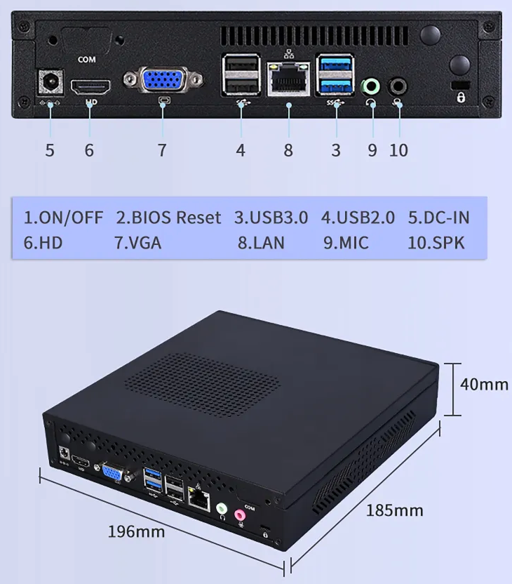 Mini PC Industrial I3 2.1GHz, 8GB 4USB 3.0. 4USB 2.0