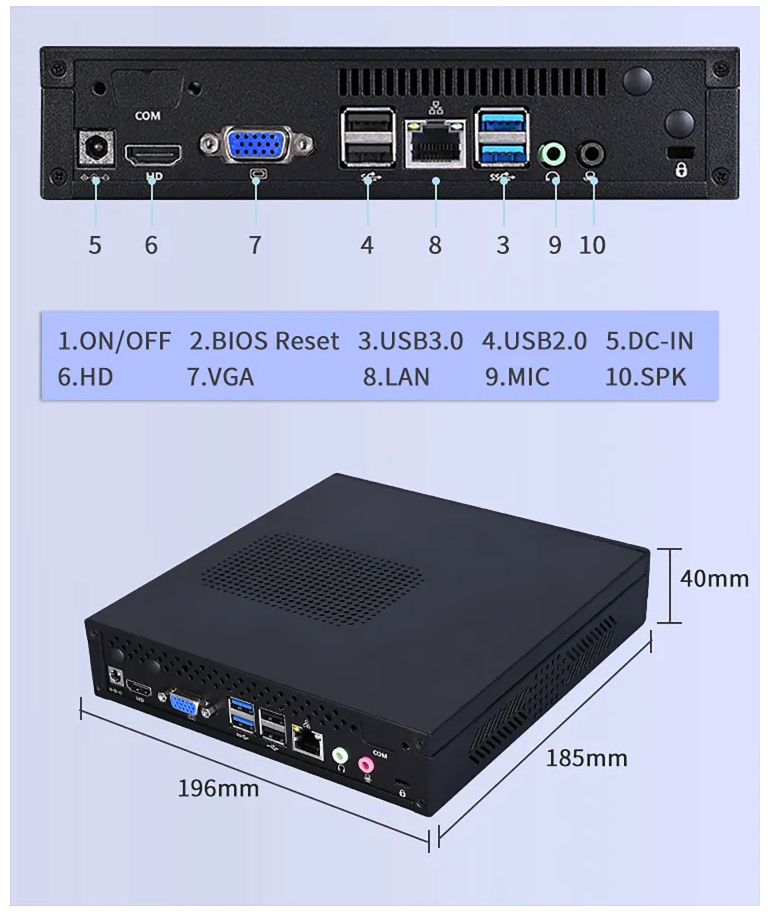 Mini PC Industrial I3 2.1GHz, 8GB 4USB 3.0. 4USB 2.0